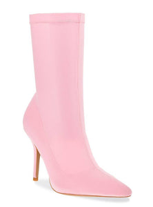 Baby Pink Lycra Stiletto Calf Boots