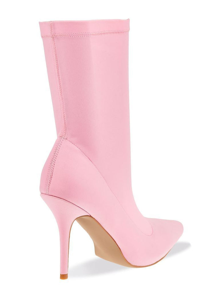 Baby Pink Lycra Stiletto Calf Boots