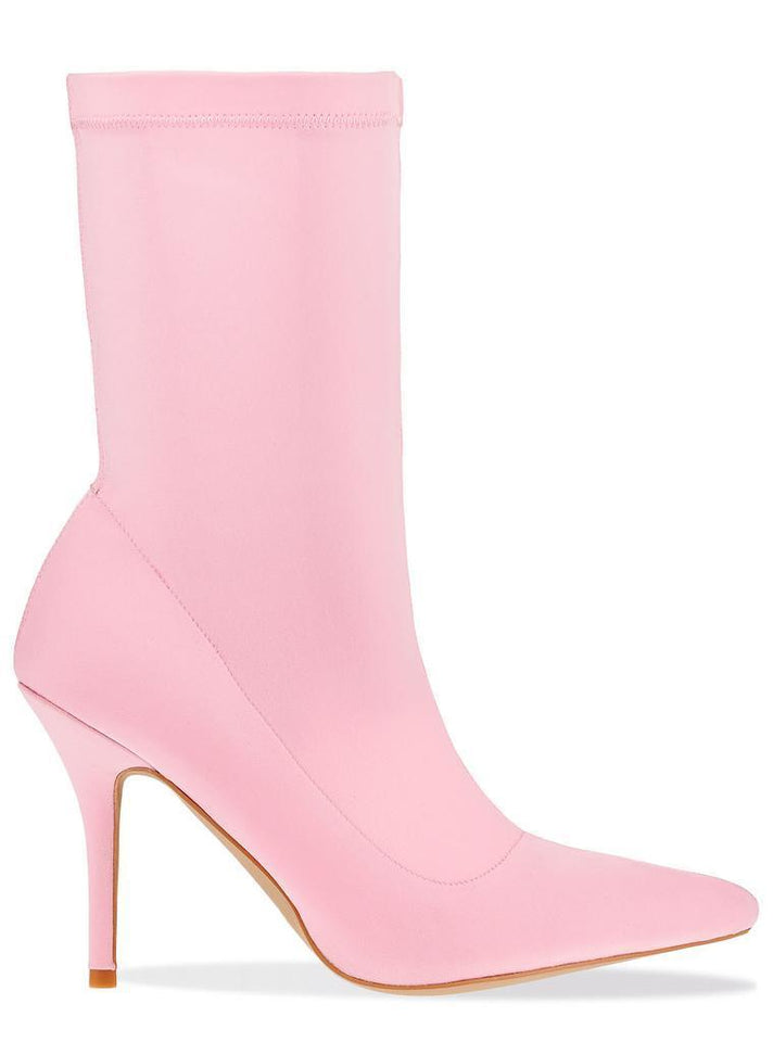 Baby Pink Lycra Stiletto Calf Boots