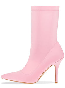 Baby Pink Lycra Stiletto Calf Boots