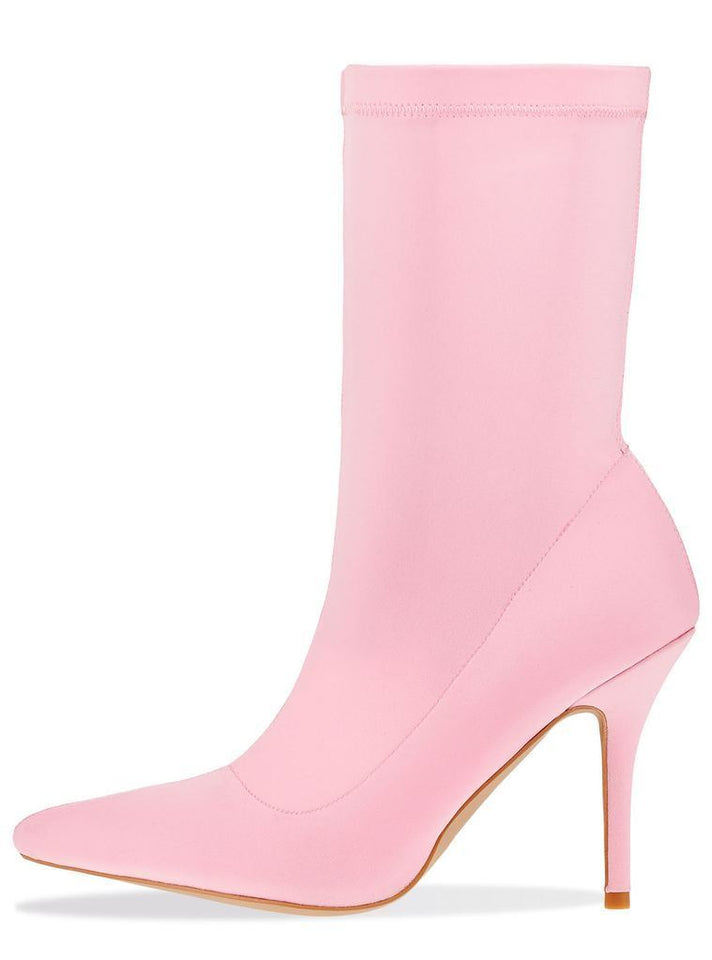 Baby Pink Lycra Stiletto Calf Boots