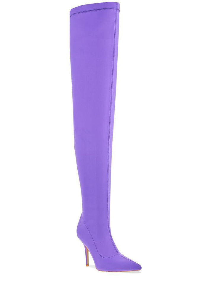 Violet Lycra Stiletto Thigh High Boots