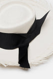 Dumont Long Brim Hat with Frayed Brim - White/Black