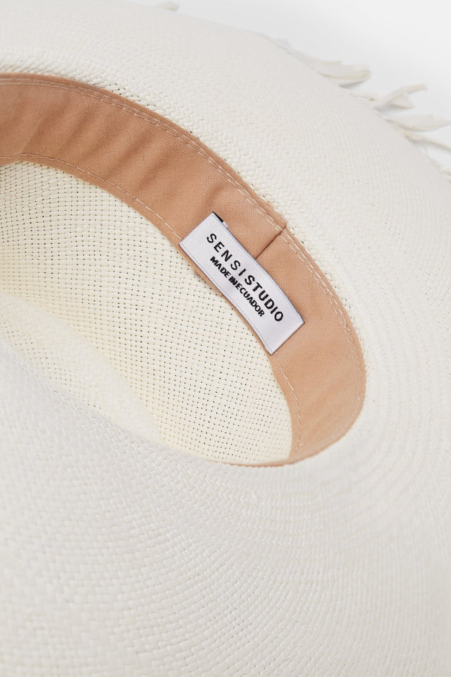 Dumont Long Brim Hat with Frayed Brim - White/Black