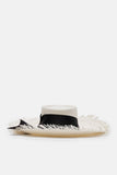 Dumont Long Brim Hat with Frayed Brim - White/Black