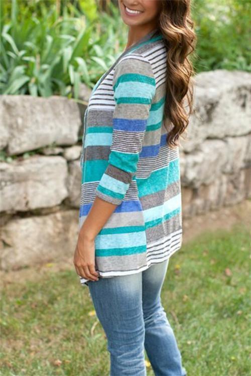 Alaue All Day Stripe Knitting Asymmetrical Cardigan