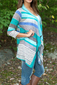 Alaue All Day Stripe Knitting Asymmetrical Cardigan