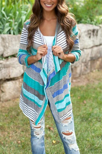 Alaue All Day Stripe Knitting Asymmetrical Cardigan