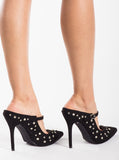 Black Suede Embellished Stiletto Heels